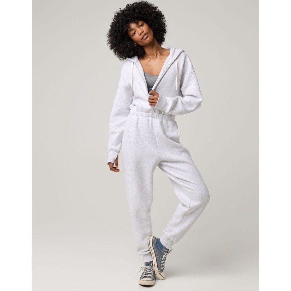OFFLINE By Aerie Cloud Fleece Jumpsuit Heather Gray Hooded Zip Up Medium Lounge